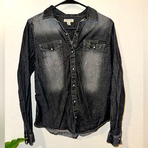 Vintage Calvin Klein Jeans Long Sleeve Black Denim Button Down Shirt